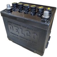 Delco Group 22D Battery Right Side with Black Caps and Yellow Letters