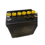 Delco Group 22D Battery Front with Yellow Caps and Black Letters